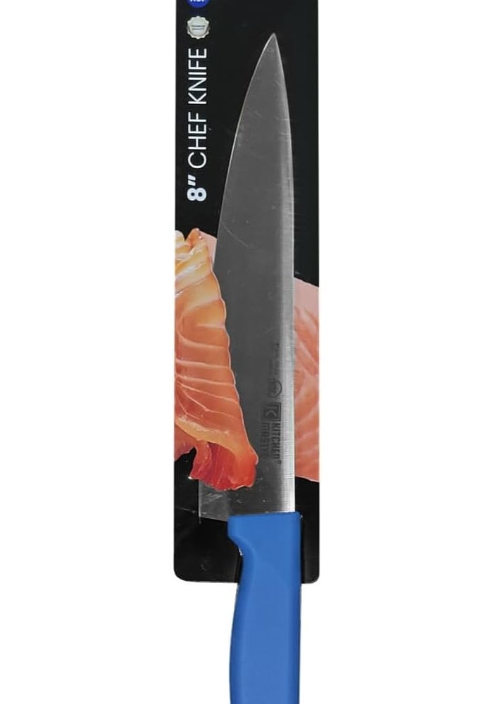 Kitchen Master 8 Inch Stainless Steel Professional Chef Knife with Blue Handle - Image 3